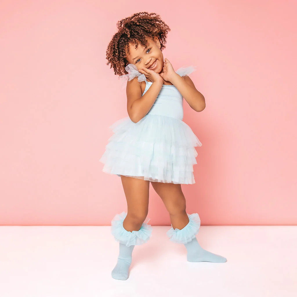 Solid Tulle Blue Ruffled Smocked Girl Tulle Dress | Starry Blue | Posh Peanut