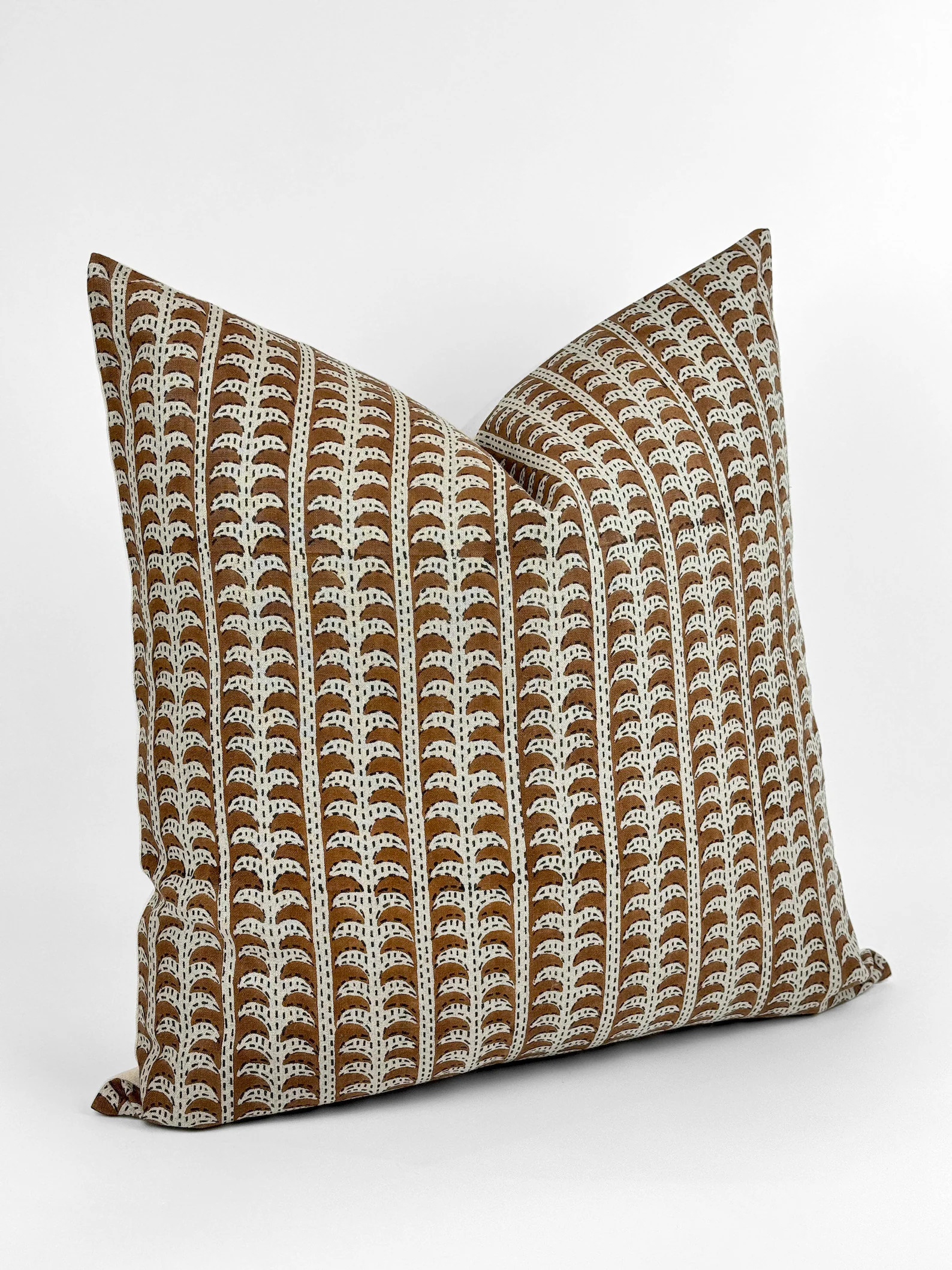 ATWELL | Designer Dark Camel Linen Pillow Cover, Block Print Pillow, Dark Caramel Pillow, Muted P... | Etsy (US)