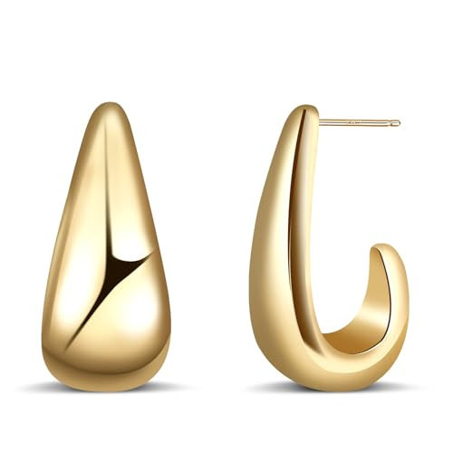 Chunky Gold Stud Earrings Teardrop Hoop Earrings for Women Gold Plated Post Earrings for Trendy | Amazon (US)