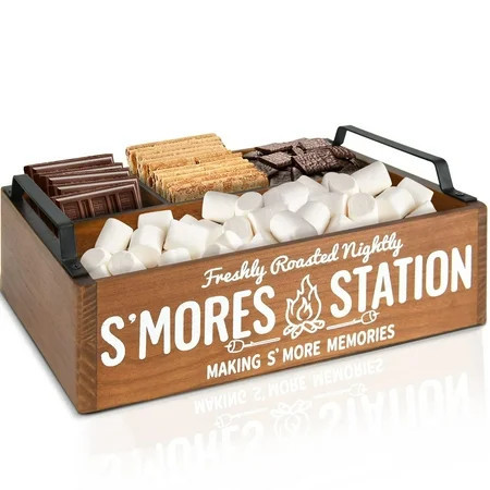 Wooden Smores Station, Brown Smores Bar Caddy with Handles - Multifunctional Smores Serving Tray & Maker Box, Camping Essentials Gear Accessories Organizer for Smores Kit, Fire Pit & Kitchen Decor | Walmart (US)