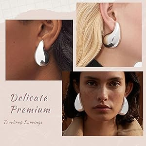 LOUMILEO Extra Large Drop Earring Dupes Hypoallergenic Chunky Gold Hoop Earrings Lightweight Wate... | Amazon (US)
