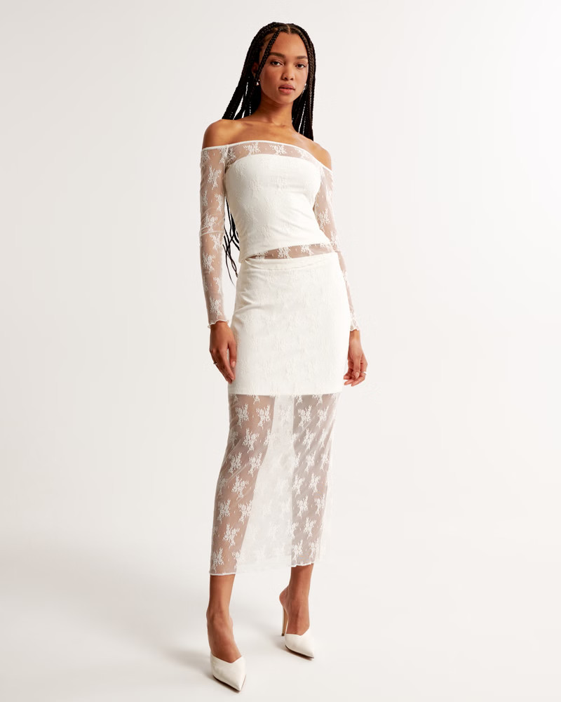 Lace Midi Skirt | Abercrombie & Fitch (US)