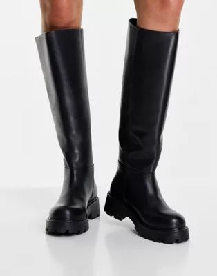 Vagabond Cosmo 2.0 knee high leather boots in black | ASOS (Global)