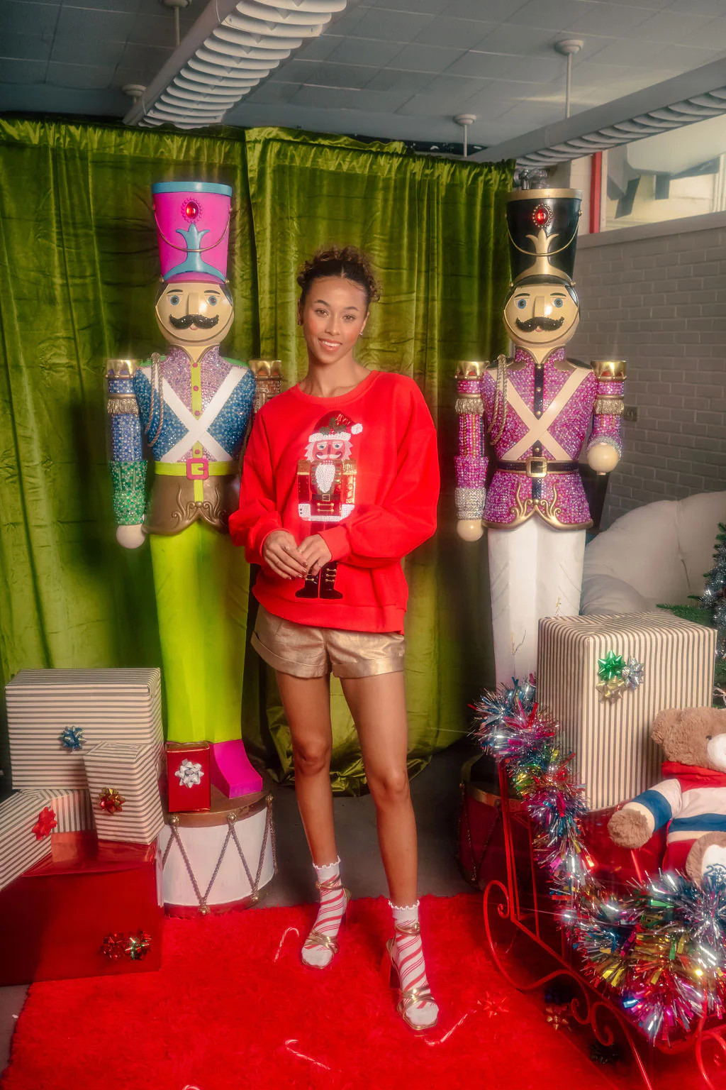 Red Metallic Santa Nutcracker Sweatshirt | Queen of Sparkles