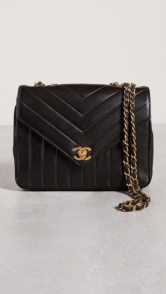 What Goes Around Comes Around Chanel Brown Lambskin Chevron Envelope Flap Bag | Shopbop | Shopbop