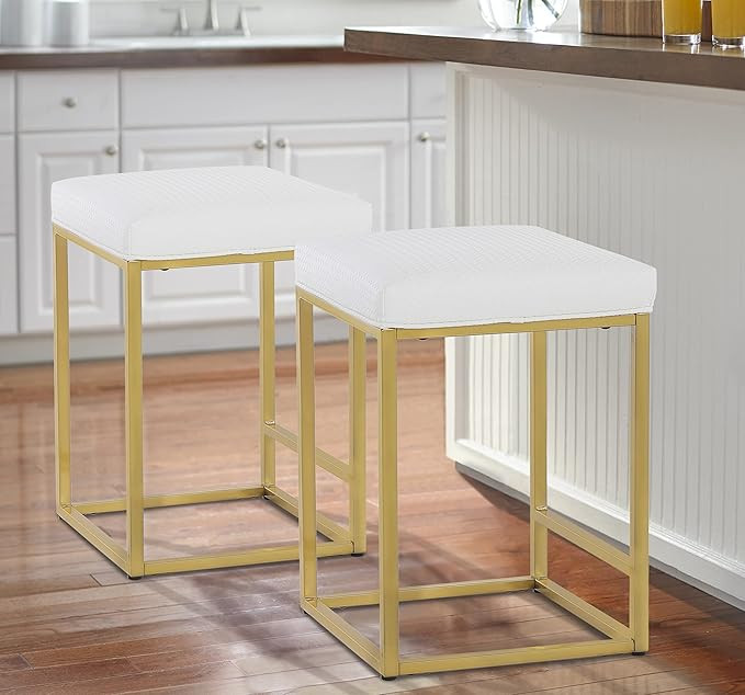 MAISON ARTS White Counter Height 24" Bar Stools Set of 2 for Kitchen Counter Modern Gold Barstool... | Amazon (US)