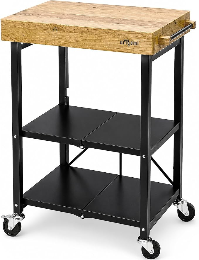 Origami RBT Series Steel-Frame Folding Kitchen Cart with Wheels, 3-Tier Shelves, Black - 200 lbs ... | Amazon (US)