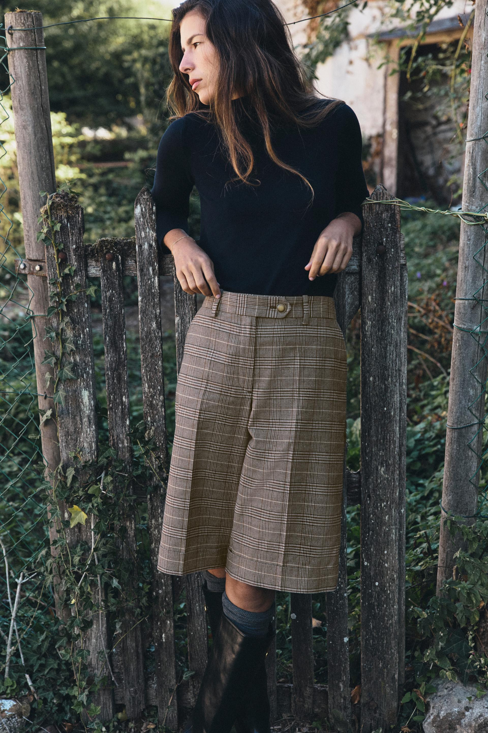 Zara - Houndstooth Bermuda Shorts - Brown-Blue - L - Woman | Zara Canada