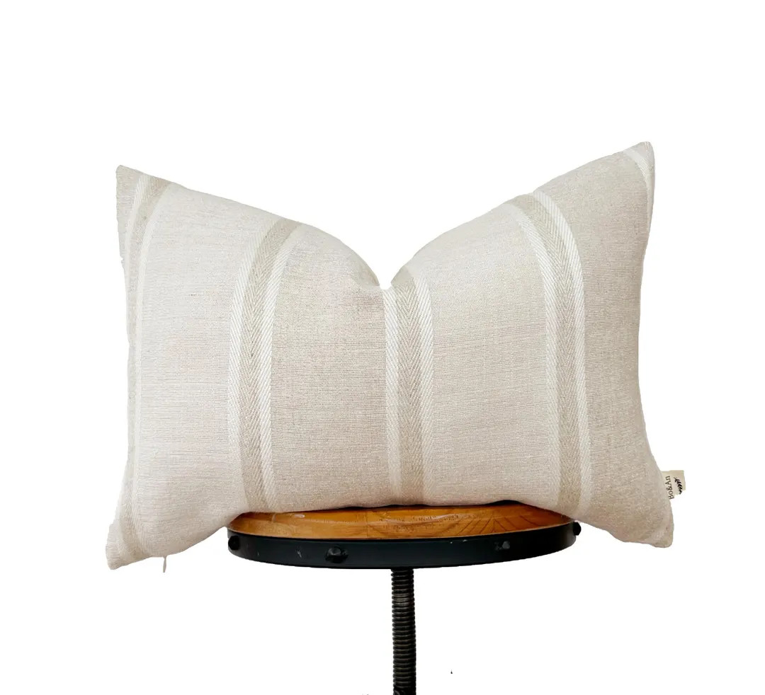 Striped Lumbar Pillow Cover: Cream & Natural Linen Blend | Etsy (US)