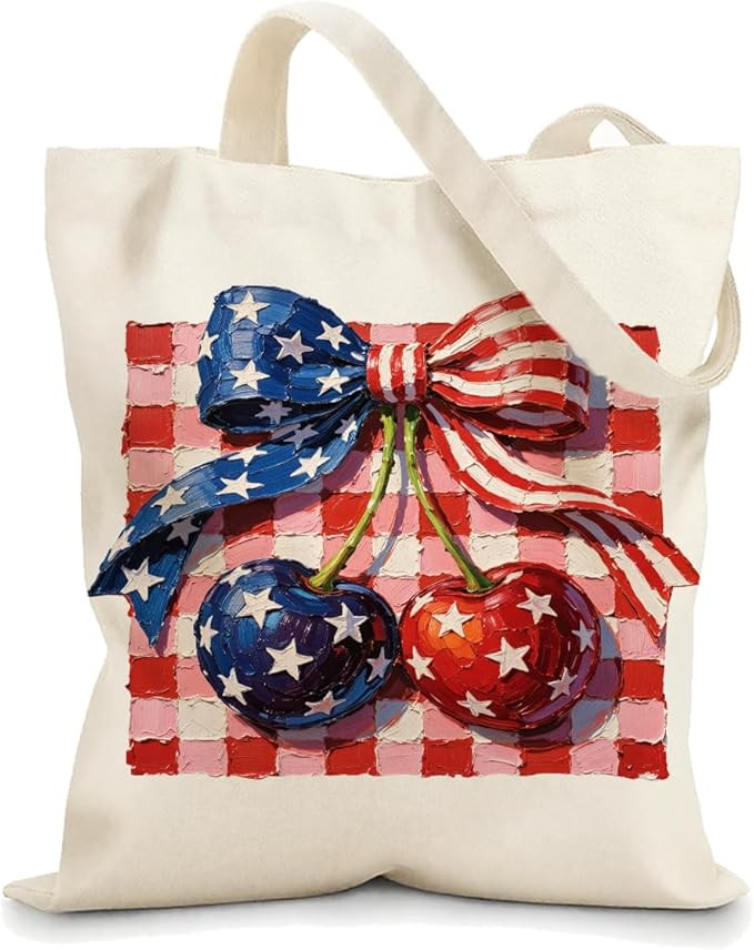 4th of July Canvas Tote Bag American Patriotic Shoulder Canvas Bag for Grocery, Shopping, Beach, ... | Amazon (US)