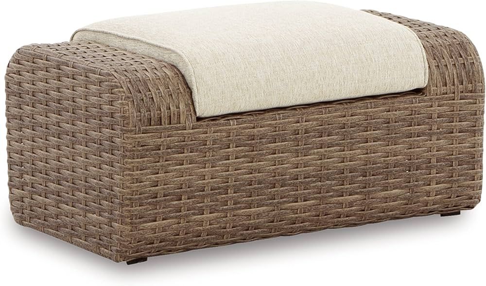 Signature Design by Ashley Sandy Bloom Casual Outdoor Ottoman with Cushion, Dark Brown & Beige | Amazon (US)
