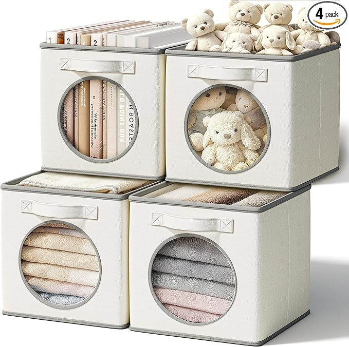 Vailando Foldable Fabric Storage Cube with Round Window - 4 Pack 11"x11"x11" Collapsible Closet O... | Amazon (US)
