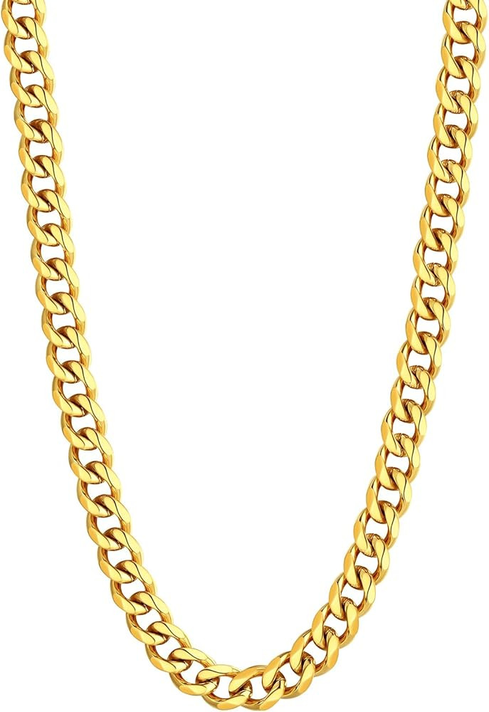 U7 Cuban Link Chain Necklace, Stainless Steel/Black/Gold Plated Chunky Curb Chain Necklace for Me... | Amazon (US)