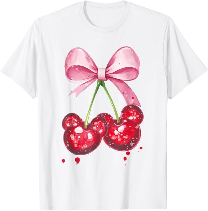 Mouse Ears Cherry Bow Coquette Womens Princess Theme Park T-Shirt | Amazon (US)