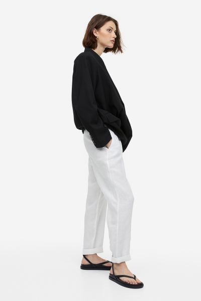 Linen joggers - White - Ladies | H&M GB | H&M (UK, MY, IN, SG, PH, TW, HK)