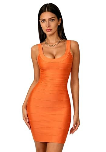 meilun Bodycon Bandage Dress Women's Classic Strap Pencil Cocktail Party Club Mini Dress(Orange,S) | Amazon (US)