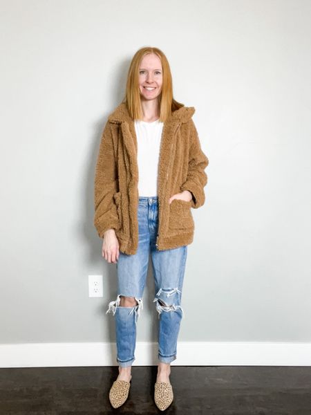 Wearing size small in Sherpa  Women’s fashion, fall fashion, winter fashion, camel Sherpa, fall outfit, winter outfit, distressed mom jeans, casual outfit for women, cute outfit for women, outfit inspo, outfit ideas. 

#LTKSeasonal #LTKfit #LTKFind