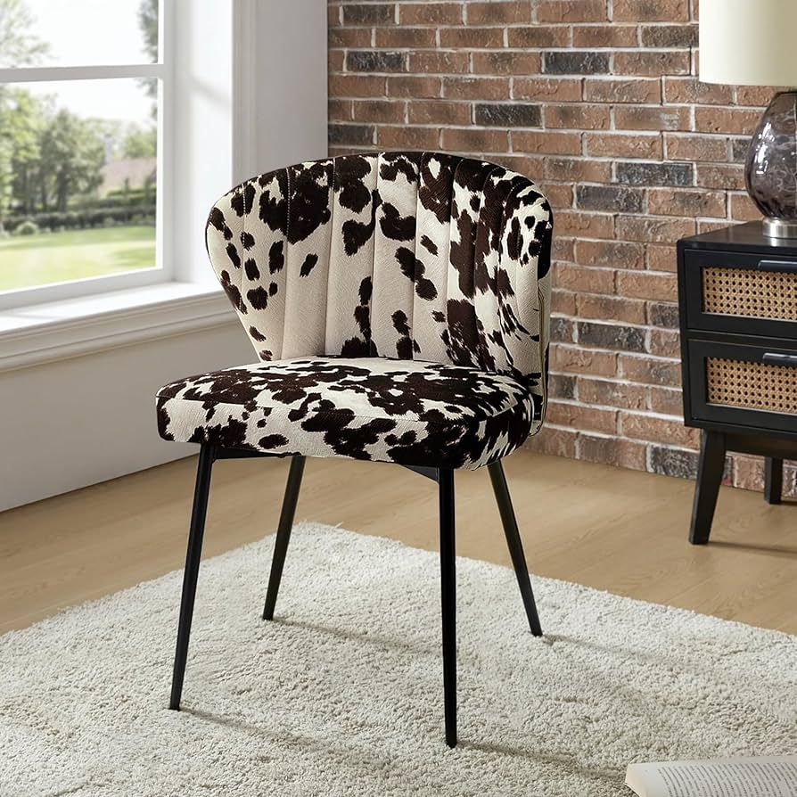 HULALA HOME Modern Armless Dining Chair, Animal Print Cowhide, Upholstered Side Chair with Black ... | Amazon (US)