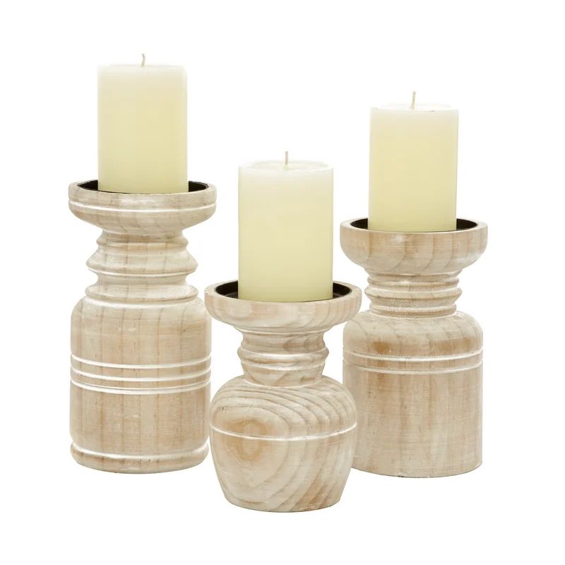 3 Piece Wood Tabletop Candlestick Set | Wayfair North America