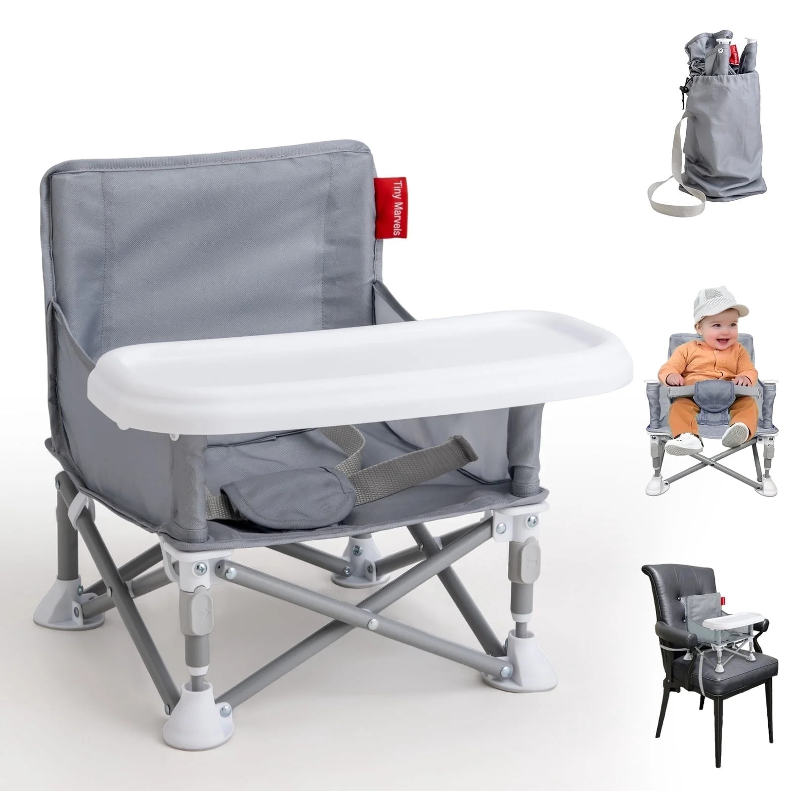 Tiny Marvels 3-in-1 Foldable Booster Seat with Carry Bag & Safety Harness - Portable High Chair f... | Walmart (US)