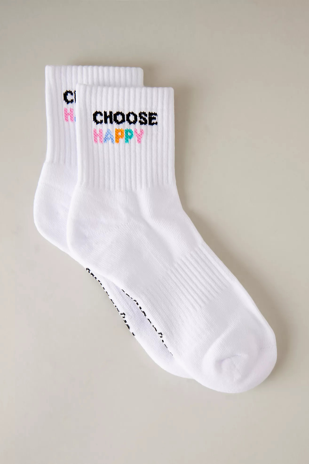 Soxygen Choose Happy Slogan Organic Cotton Ribbed Crew Socks | Anthropologie (UK)