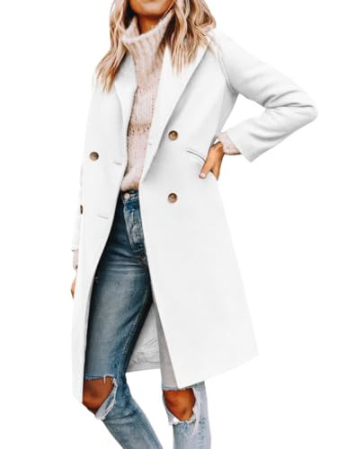 Yousify Wool Coats for Women White Coat Women Double Breasted Pea Coats for Women Long Winter Coats 2025 | Amazon (US)