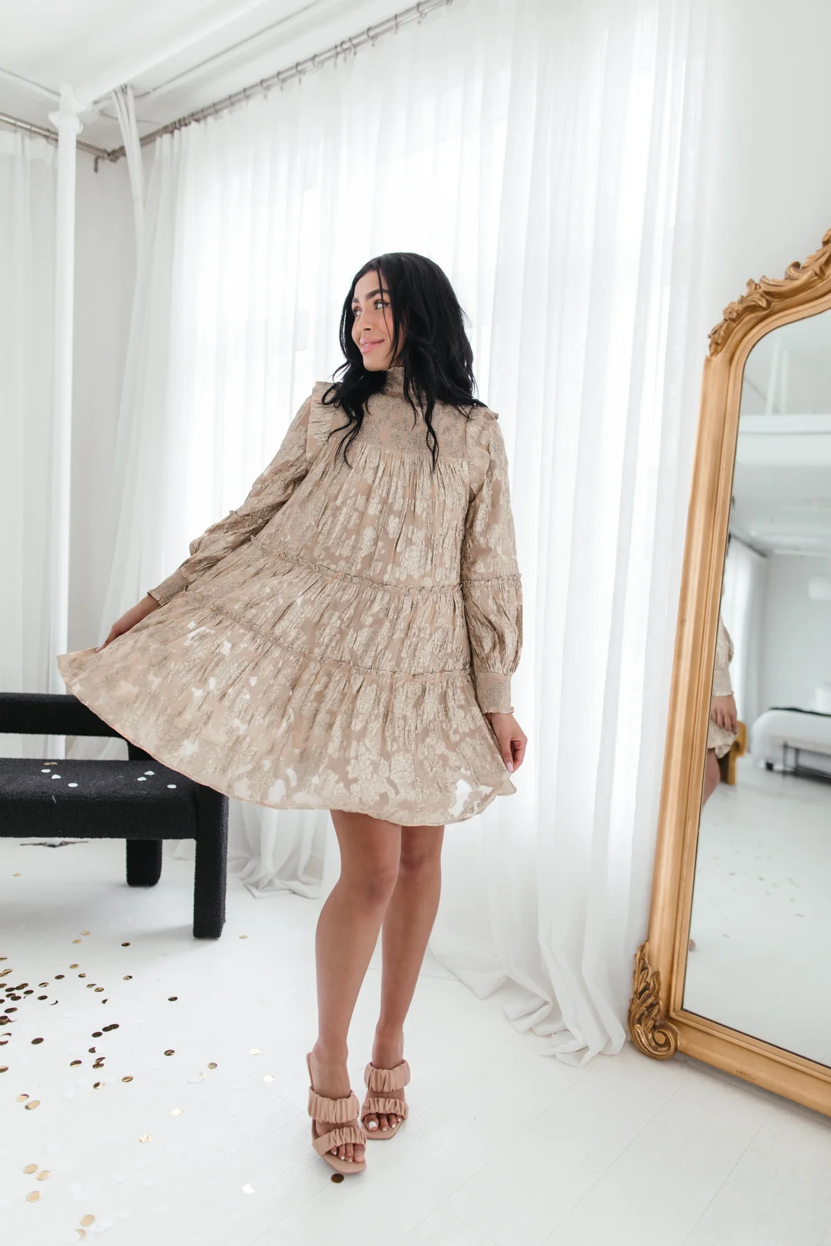 Maria Glitter Brocade Tiered Dress | The Post