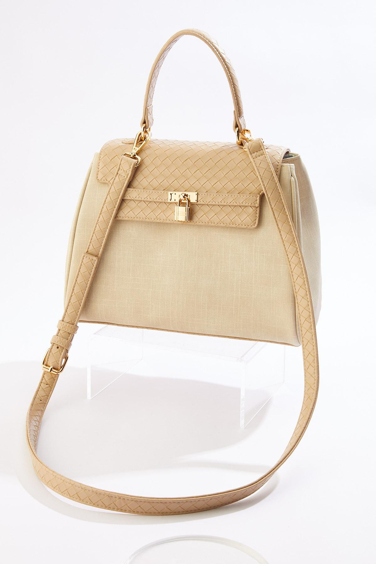 Metal Lock Woven Detail Satchel | Cato Fashions