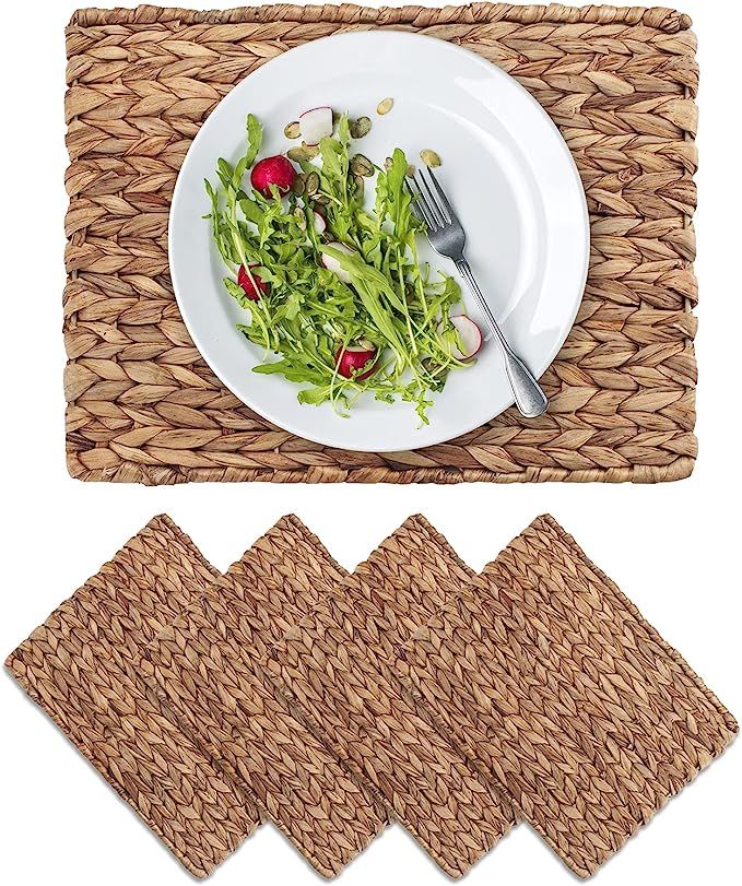 Homeooze Woven Placemats for Dining Table - Set of 4 Natural Water Hyacinth Place mats, Rattan Wo... | Amazon (US)