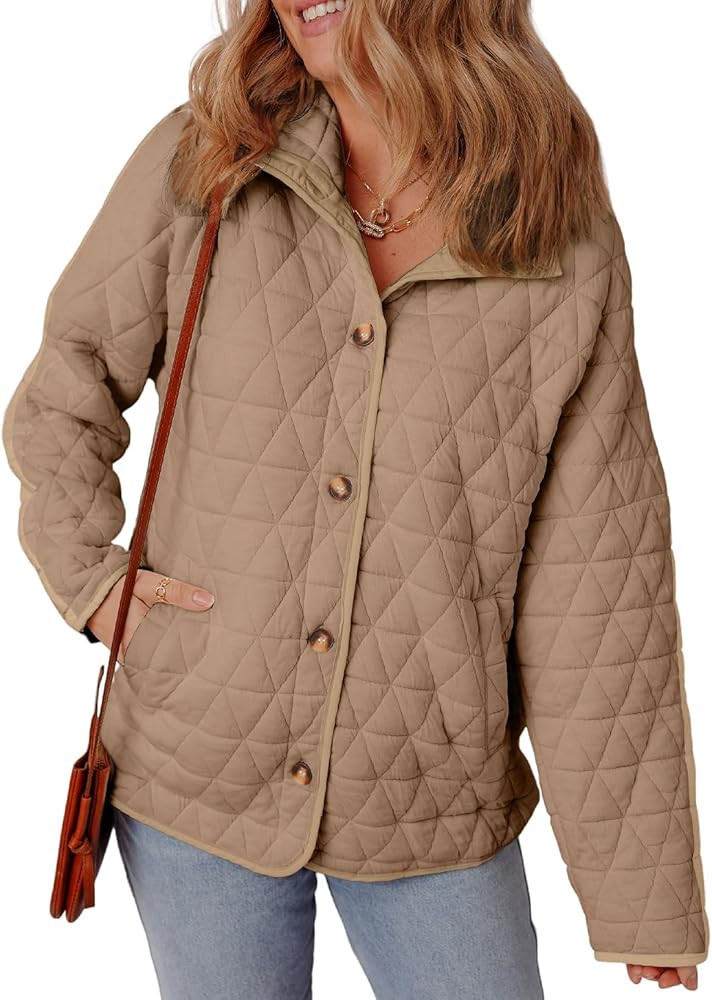 EVALESS Women's Lightweight Diamond Quilted Jacket Casual Winter Open Front Button Down Puffer Co... | Amazon (US)