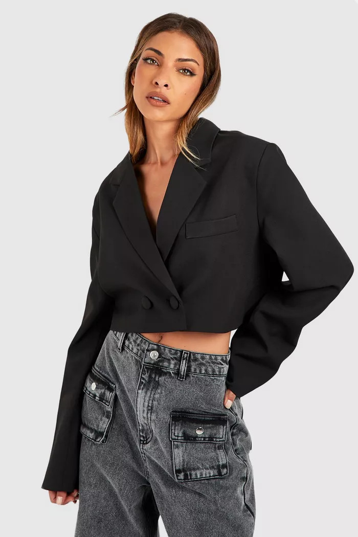 Double Breasted Boxy Crop Blazer | Boohoo.com (UK & IE)