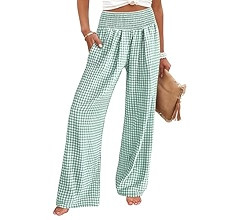 ANRABESS Womens Striped Gingham Palazzo Pants Wide Leg High Waisted Lounge Pajama Pants Cute Casu... | Amazon (US)