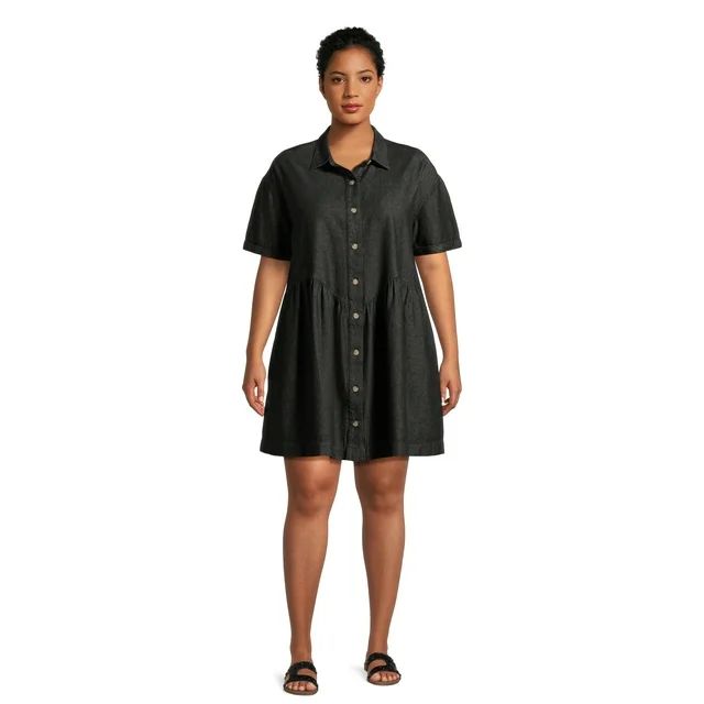 Terra & Sky Women's Plus Size Shirt Dress with Short Sleeves, Sizes 0X-5X | Walmart (US)
