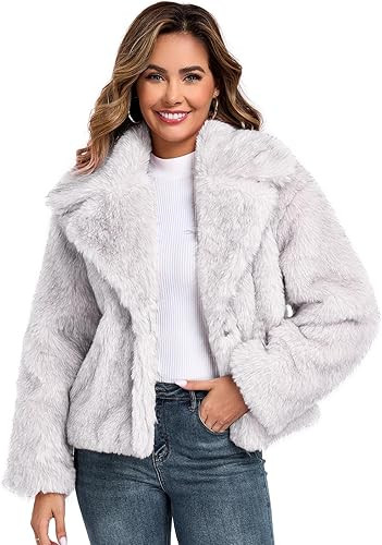 Oymyakon Women Faux Fur Coat Long Sleeve Fluffy Lapel Furry Jackets Winter Shaggy Open Front Shor... | Amazon (US)