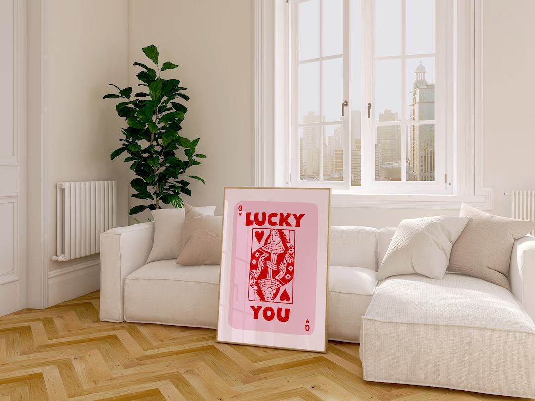 Trendy Lucky You Print // Queen Print, Lucky You Poster, Playing Card Poster, Trendy Retro Wall A... | Etsy (US)