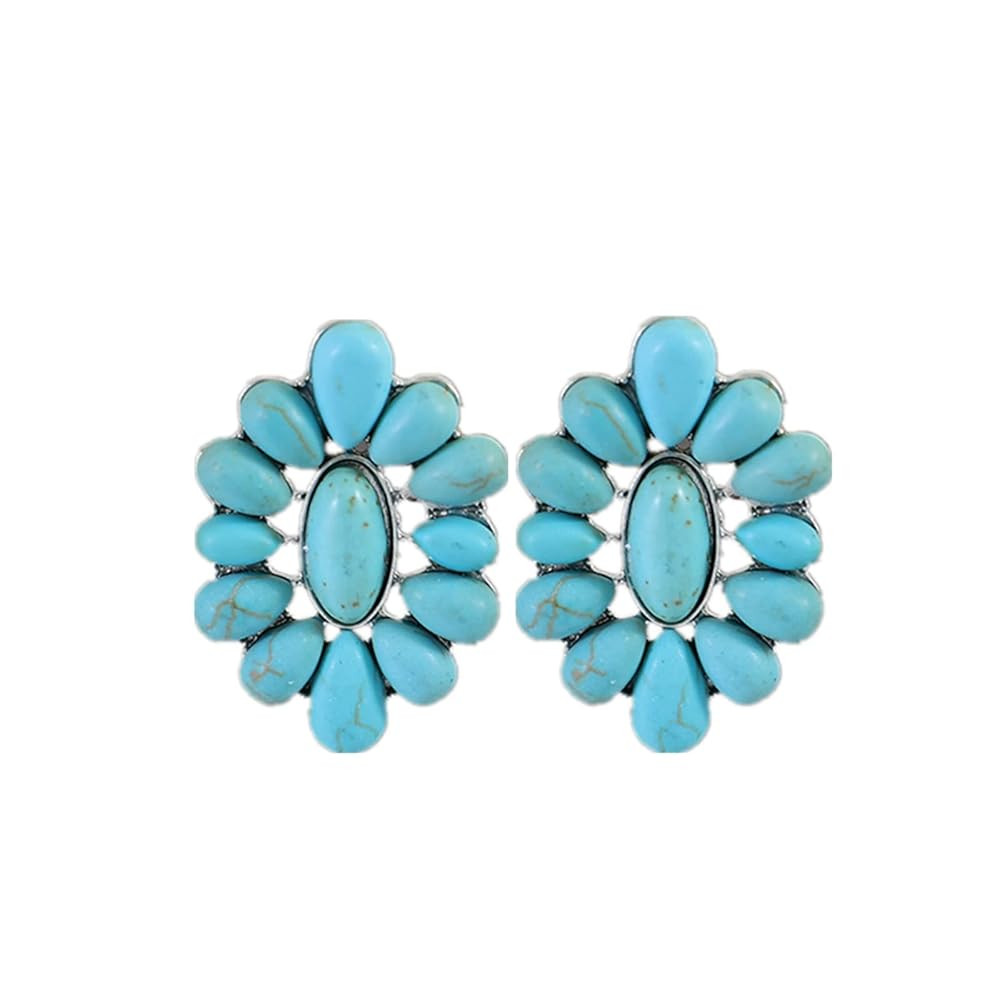 Bohemian Vintage Turquoise Oval Flower Drop Dangle Earrings Geometric Ethnic Teardrop Earrings We... | Amazon (US)