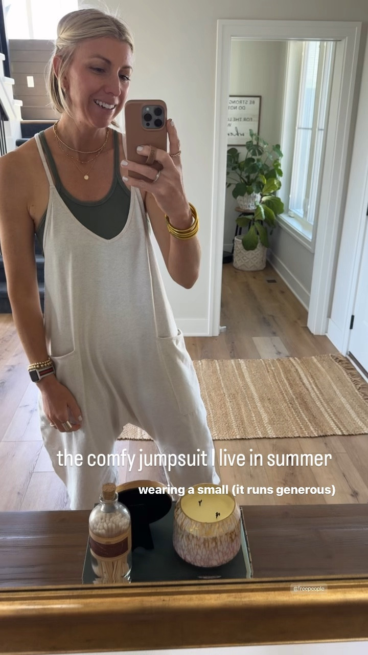 Weekend comfy look for the pool + patio! I love this easy to throw on cotton jumpsuit because I can wear it as a bathing suit cover-up or just lounging around the house or for a trip to the farmers market.

Wearing a size small 

#LTKActive #LTKVideo #LTKOver40