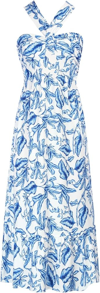 GRACE KARIN 2024 Women's Criss Cross Halterneck Sleeveless Summer Floral Print Flowy A Line Maxi ... | Amazon (US)