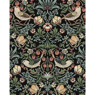 Ebony Fragaria Garden Pre-Pasted Paper Wallpaper Roll 56 sq. ft. | The Home Depot