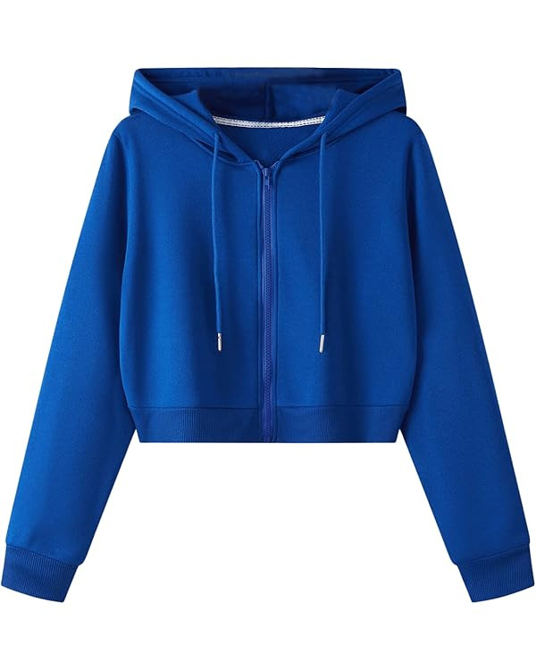 SweatyRocks Women's Long Sleeve Drawstring Full Zip Hooded Jacket Crop Sweatshirt | Amazon (US)