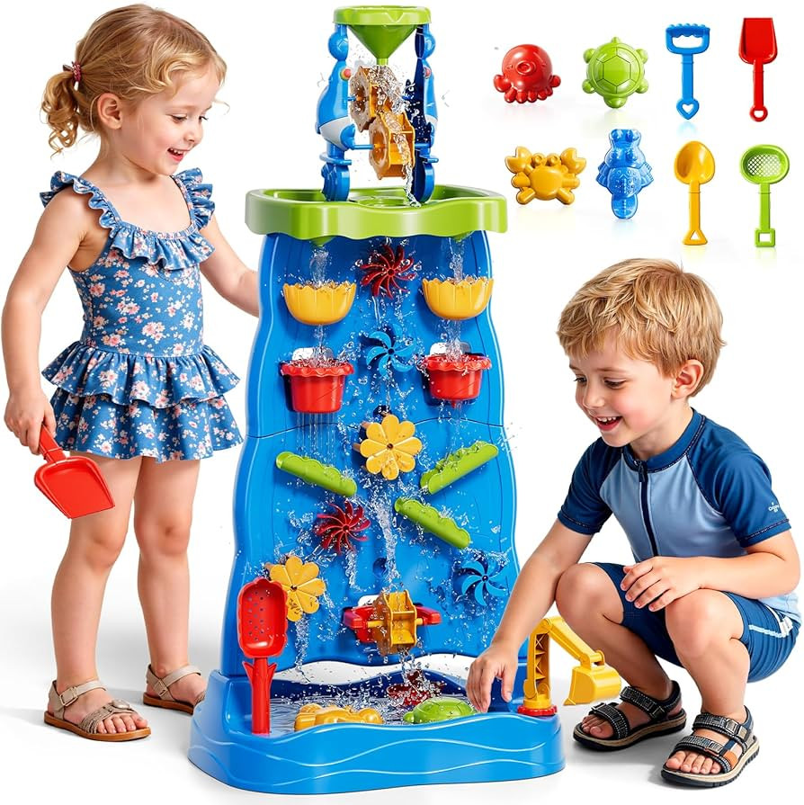 Toddler Sand Water Table Waterfall Wall Playset, Kids Activity Sensory Table with Beach Fun Sand ... | Amazon (US)