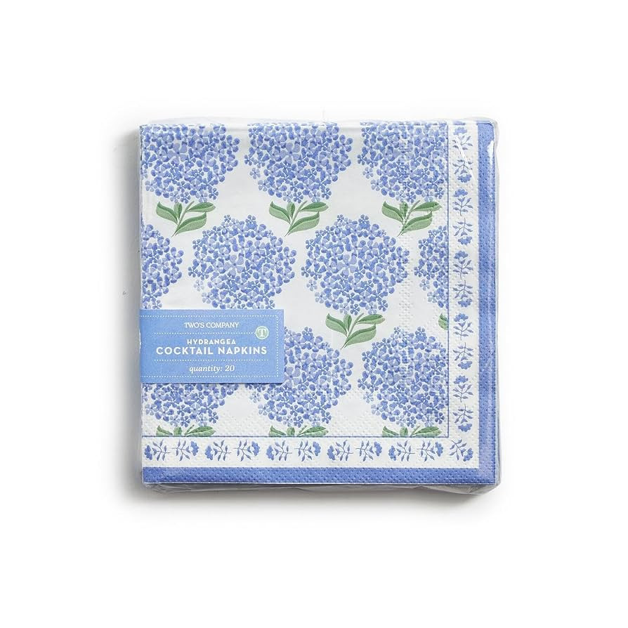 Two's Company Hydrangea 3-Ply Paper Napkins - Elegant Floral Design Cocktail Napkin Set, 20 Pack ... | Amazon (US)
