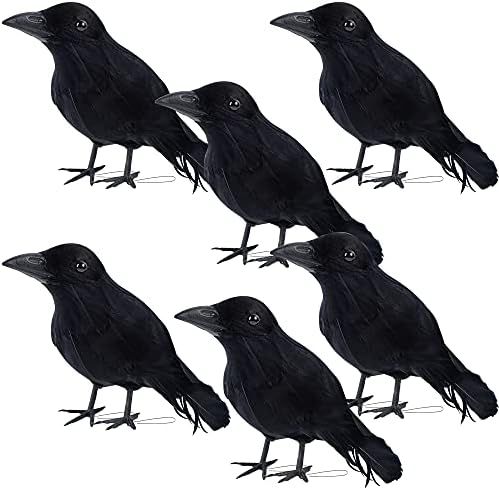 DR.DUDU Halloween Crow Decorations 6 Pack, Lifesize Handmade Artificial Black Feather Birds Prop,... | Amazon (US)