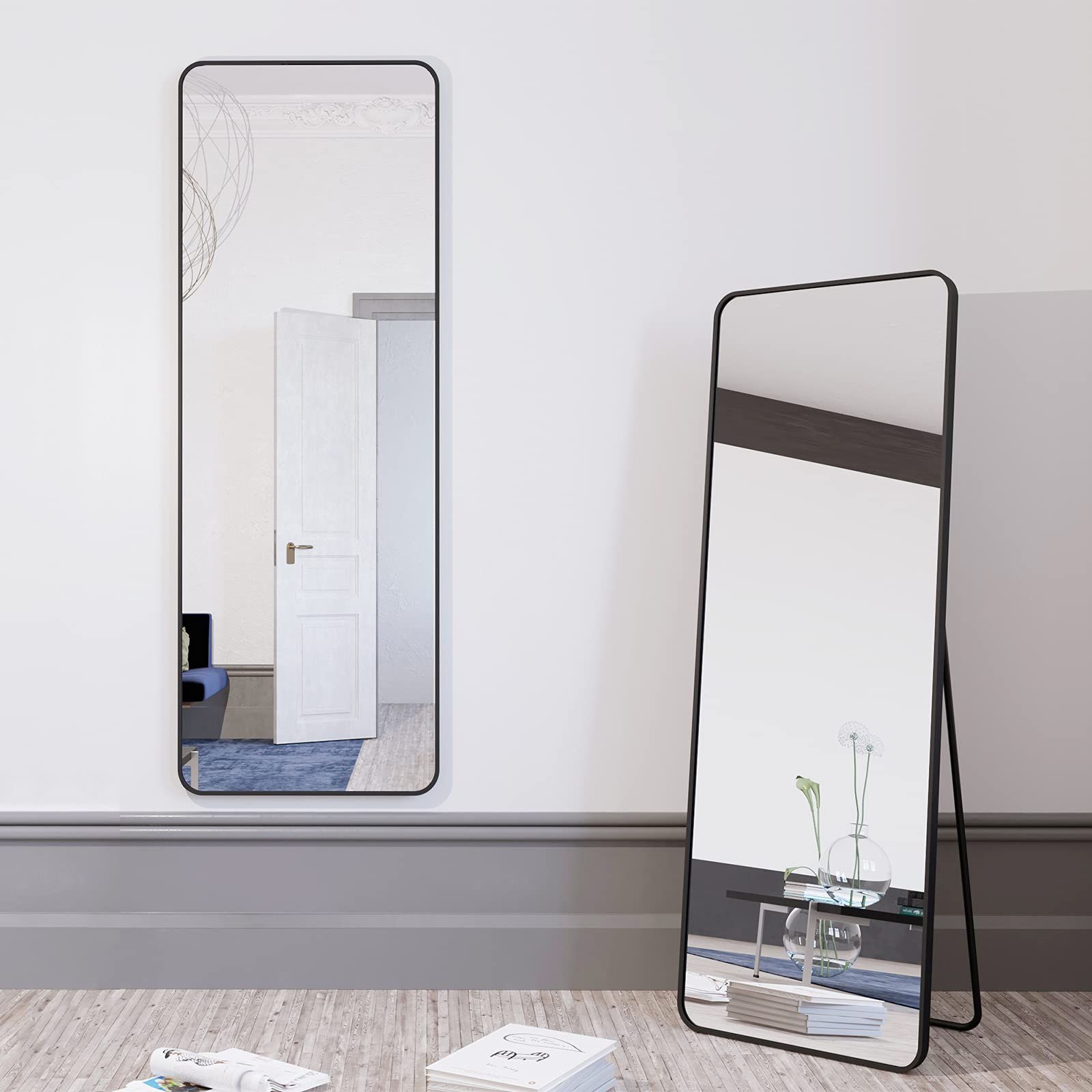 BEAUTYPEAK Black Full Length Mirror, 65"x22" Rounded Corner Floor Mirror Standing Hanging or Lean... | Amazon (US)