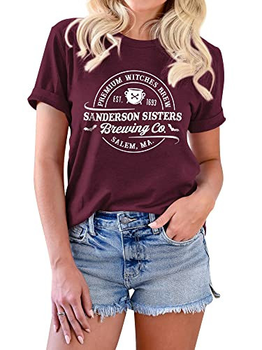 StarVnc Womens Sanderson Sisters Shirt Brewing Co Premium Witches Brew Graphic Tee Halloween T-Shirt Costumes Casual Fall Tops | Amazon (US)