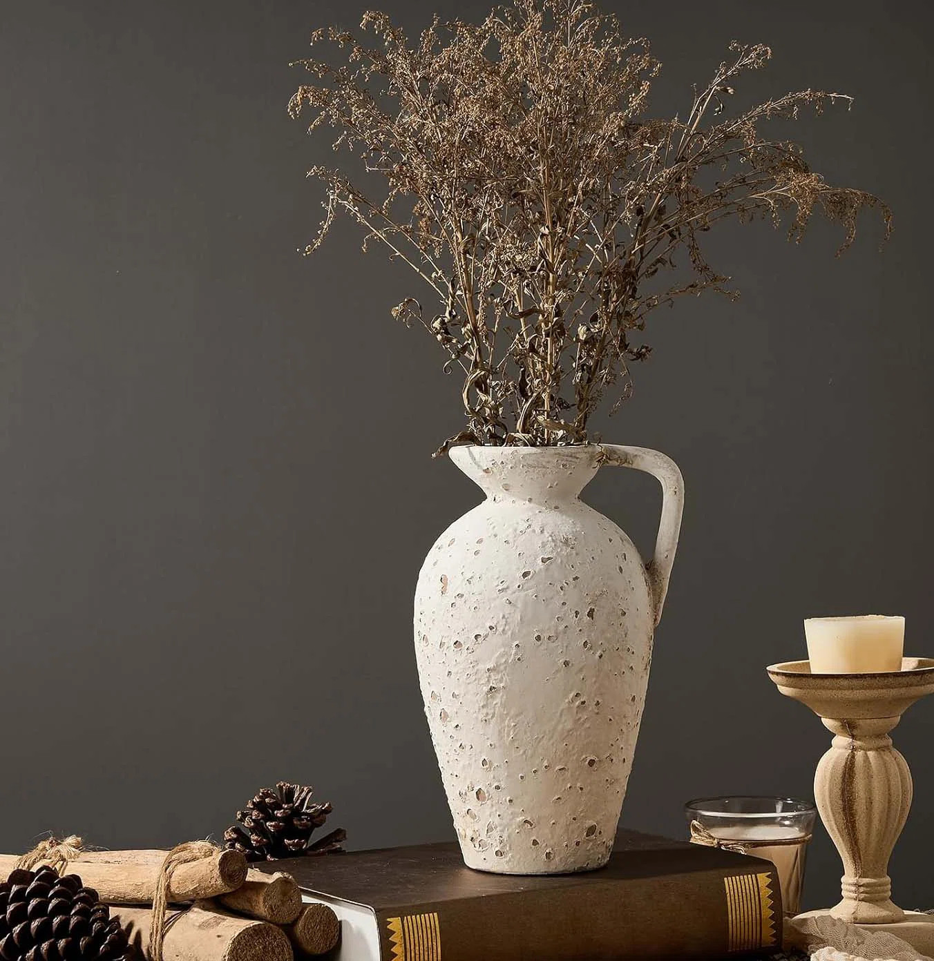 Bungalow Rose Ceramic Rustic Farmhouse Vase,Terracotta Vase with Handle,Neutral Tall Clay Vases D... | Wayfair North America