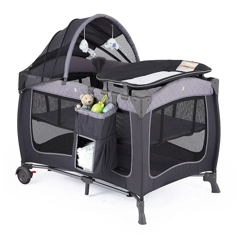 Pamo Babe Unisex Portable Baby Play Yard Include Wheels, Canopy, Changing Table for Newborn(Grey) | Walmart (US)