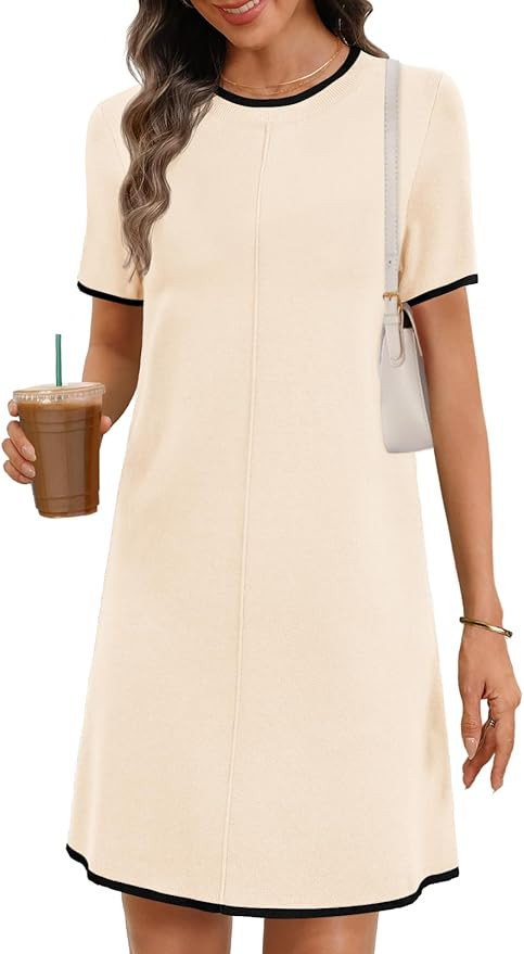 MEROKEETY Women's 2025 Summer Short Sleeve Dress Casual Crewneck Color Block Knit Mini Dresses | Amazon (US)