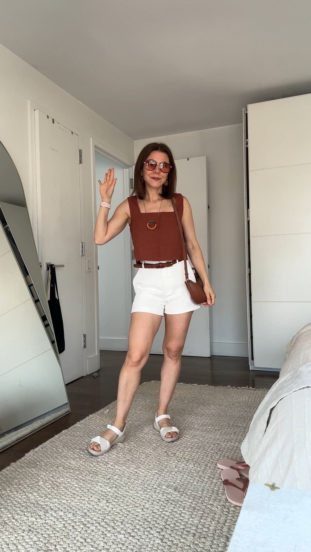 Linen top + tailored shorts + aviator sunglasses #summeroutfit 

#LTKSeasonal #LTKPetite