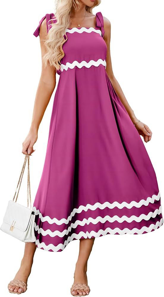 ECOWISH Women Sleeveless Maxi Dress: Summer Spaghetti Strap Tie-up Square Neck Casual High Waiste... | Amazon (US)